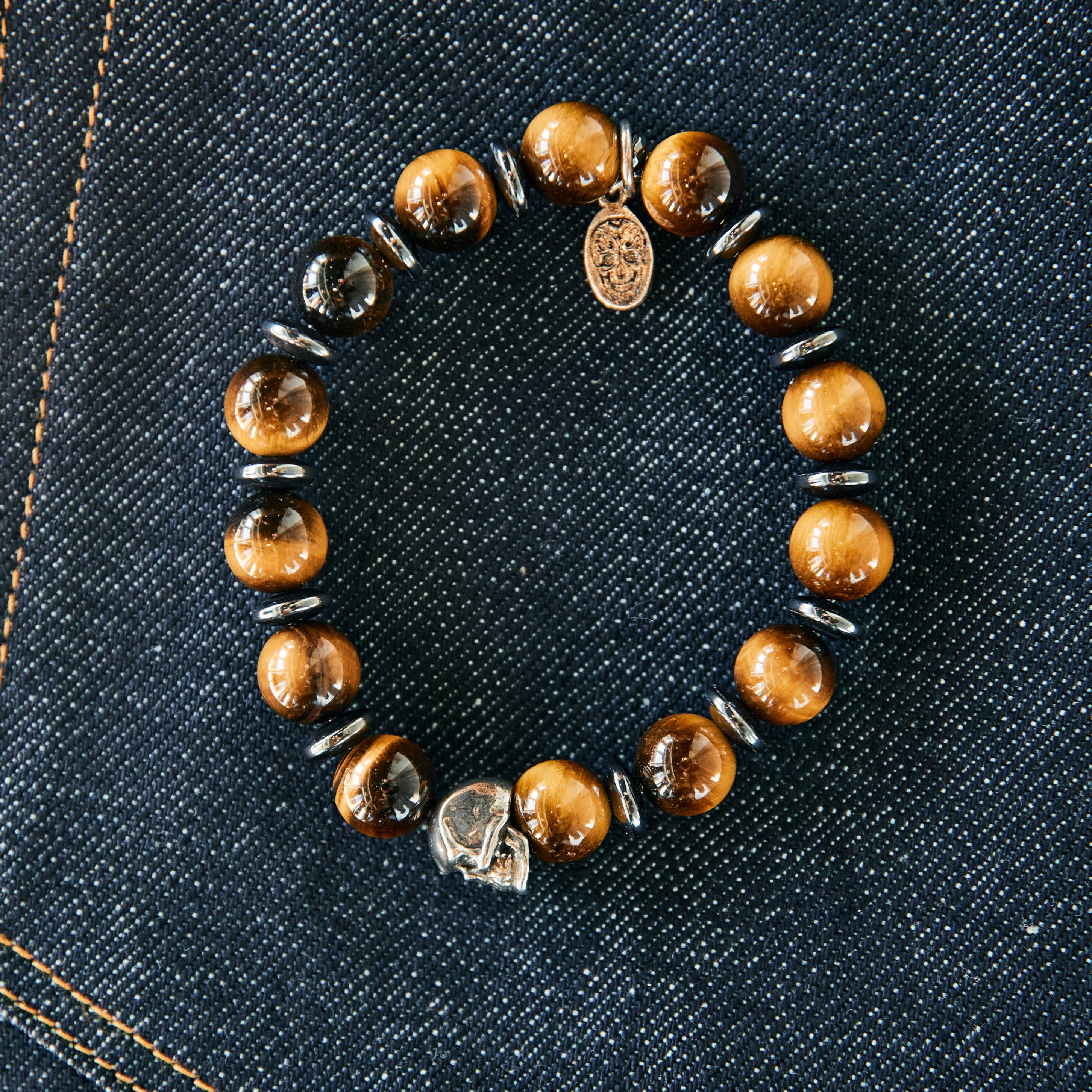 Bracelet - Bronzite bracelet - skull