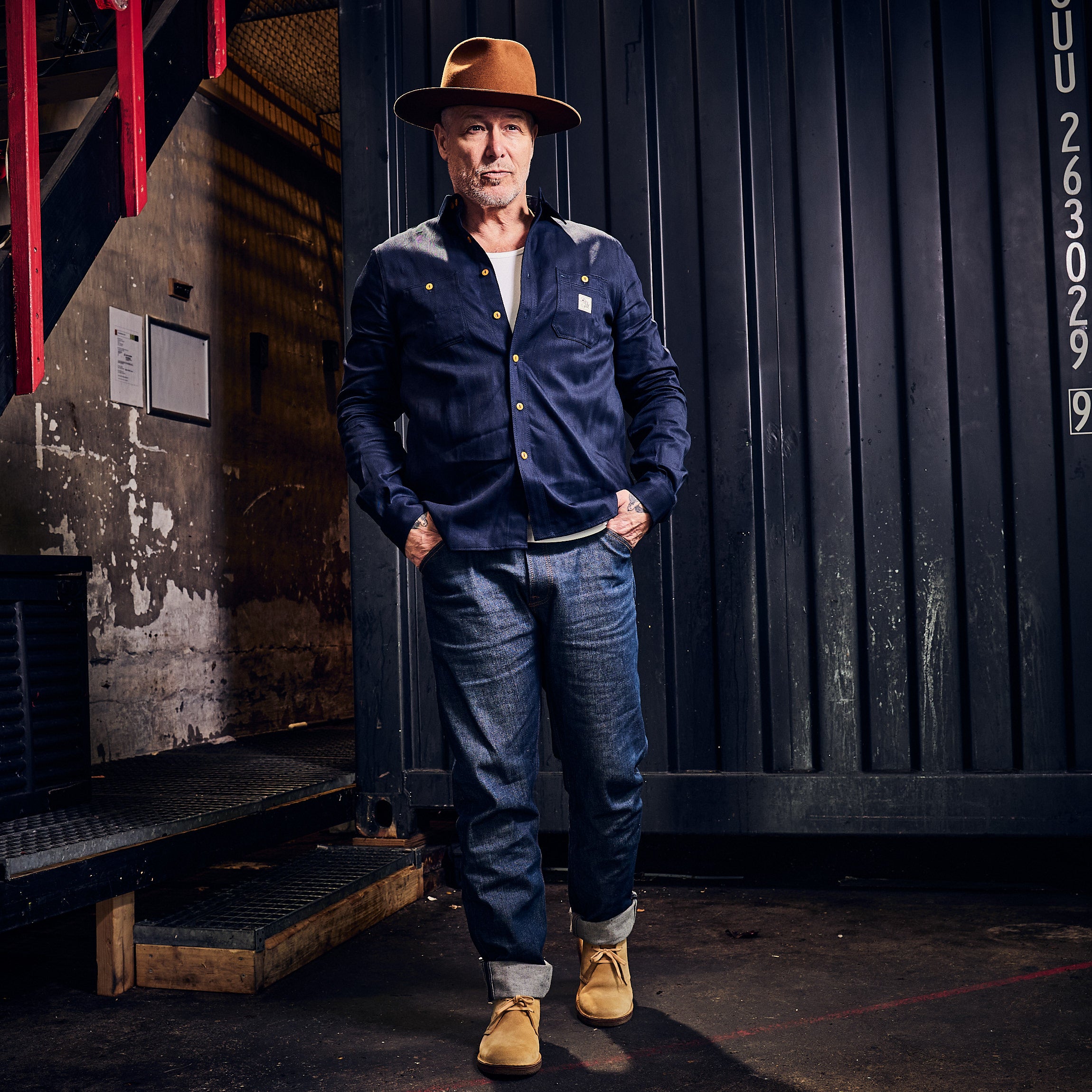 Hen's Teeth Italy - Herringbone Work Shirt - Indigo Blue Raw