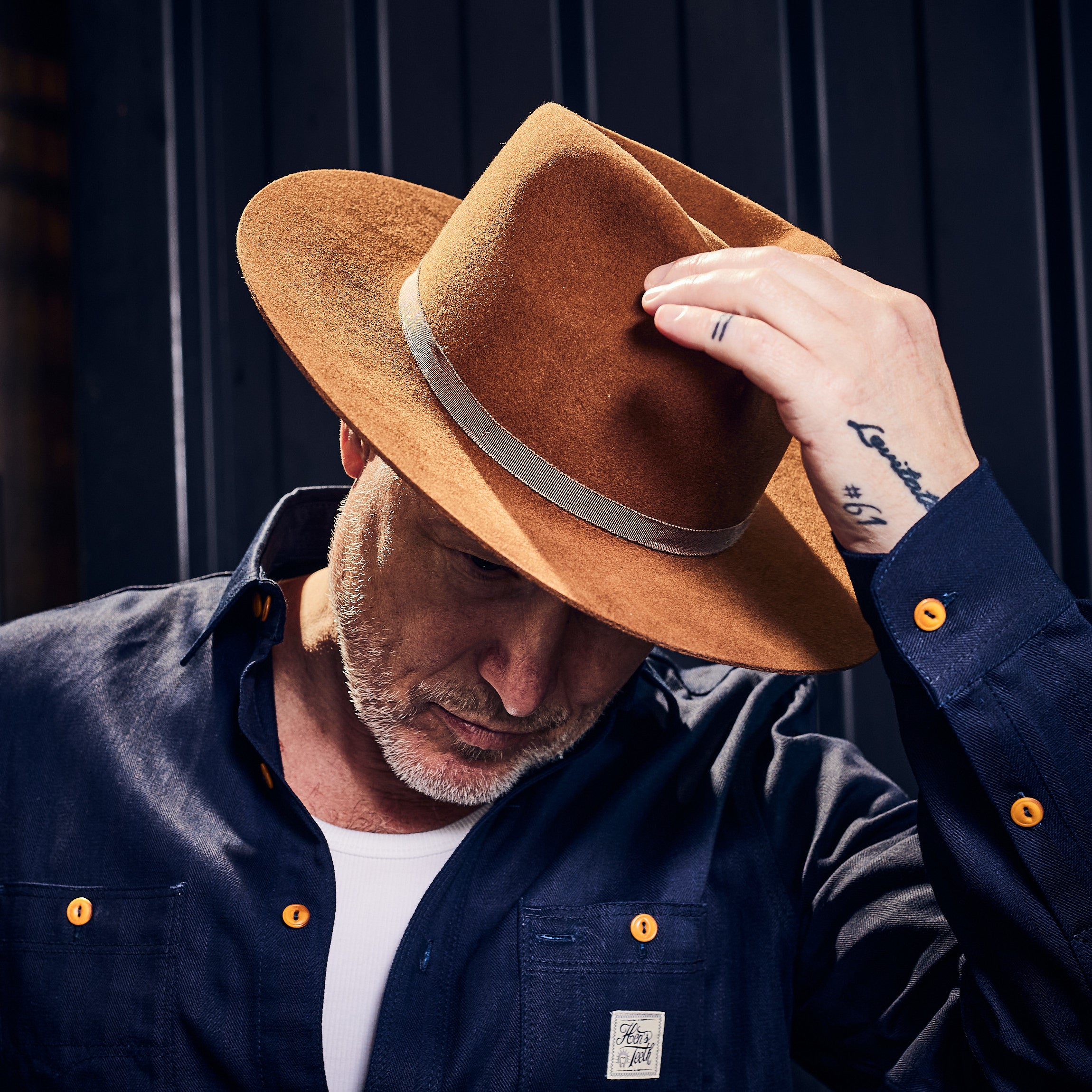 Hen's Teeth Italy - Herringbone Work Shirt - Indigo Blue Raw