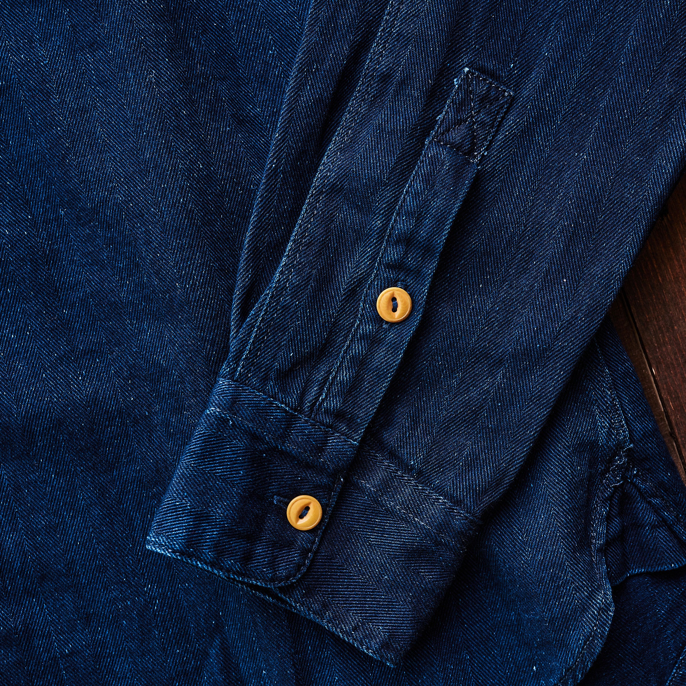 Hen's Teeth Italy - Herringbone Work Shirt - Indigo Blue"Rinse"