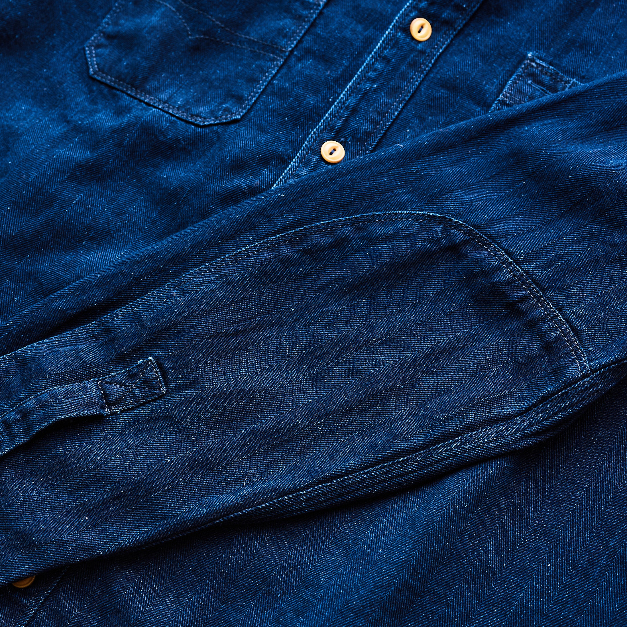 Hen's Teeth Italy - Herringbone Work Shirt - Indigo Blue"Rinse"
