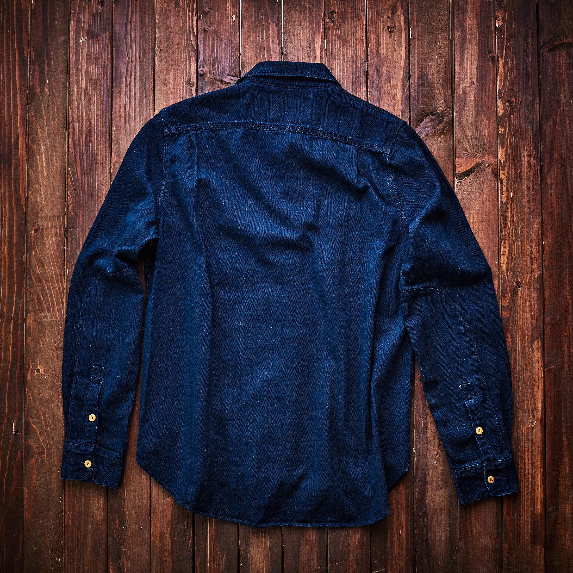 Hen's Teeth Italy - Herringbone Work Shirt - Indigo Blue"Rinse"