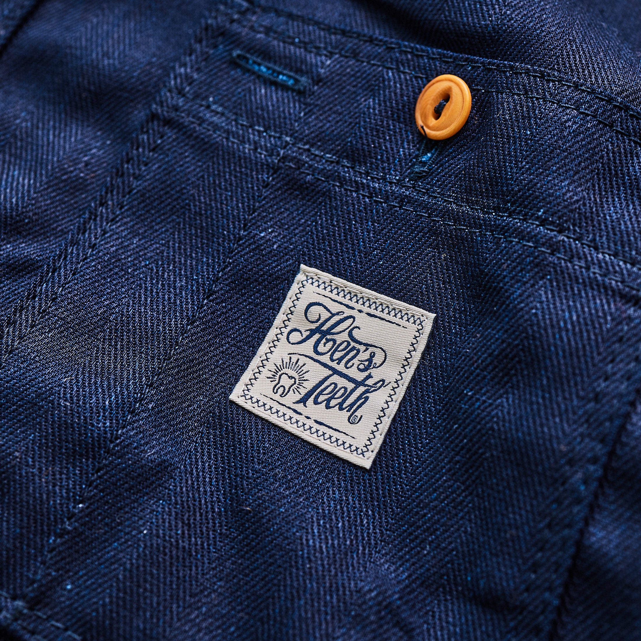 Hen's Teeth Italy - Herringbone Work Shirt - Indigo Blue Raw