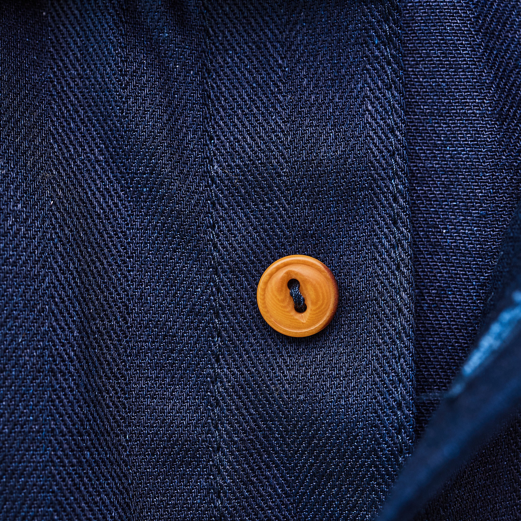 Hen's Teeth Italy - Herringbone Work Shirt - Indigo Blue Raw