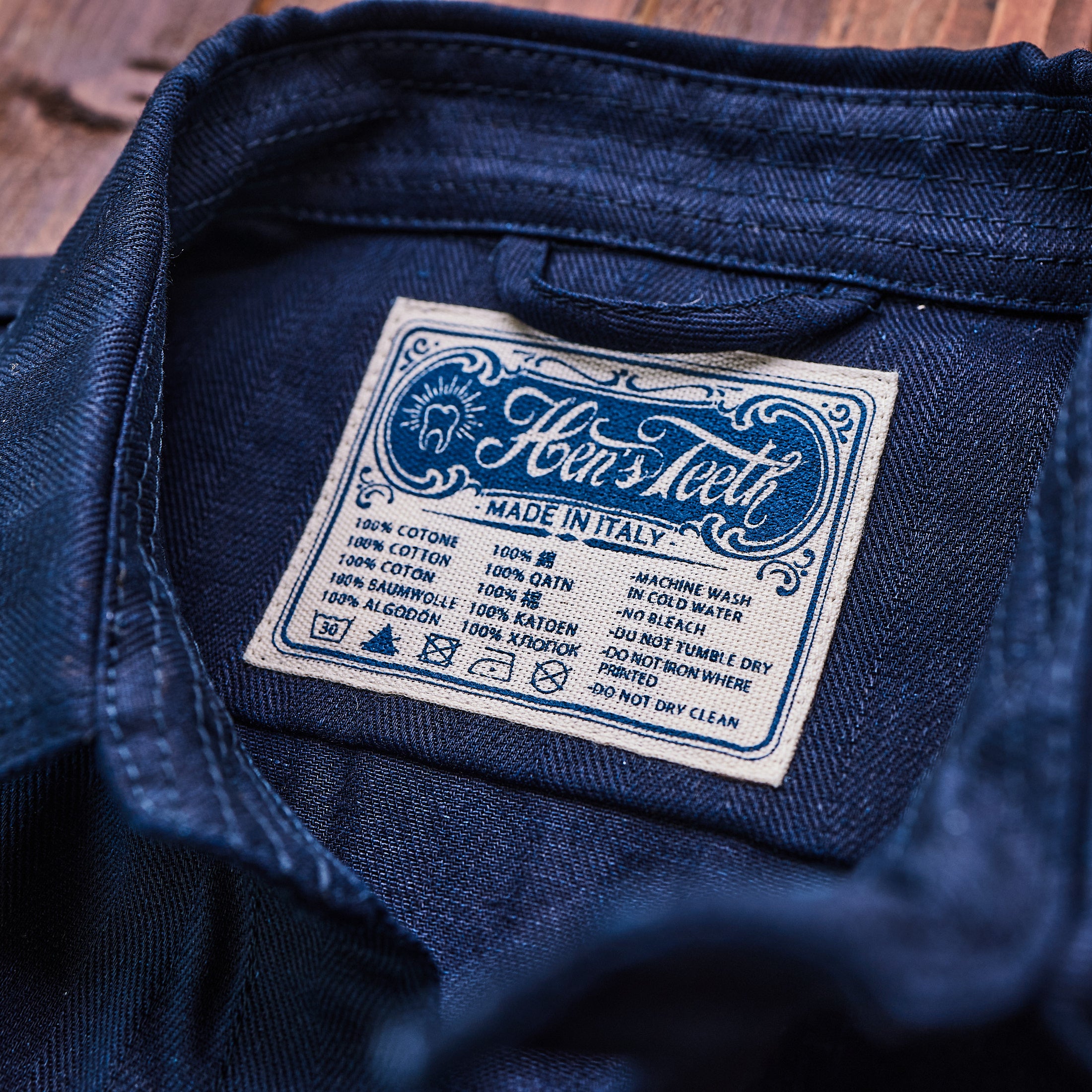 Hen's Teeth Italy - Herringbone Work Shirt - Indigo Blue Raw