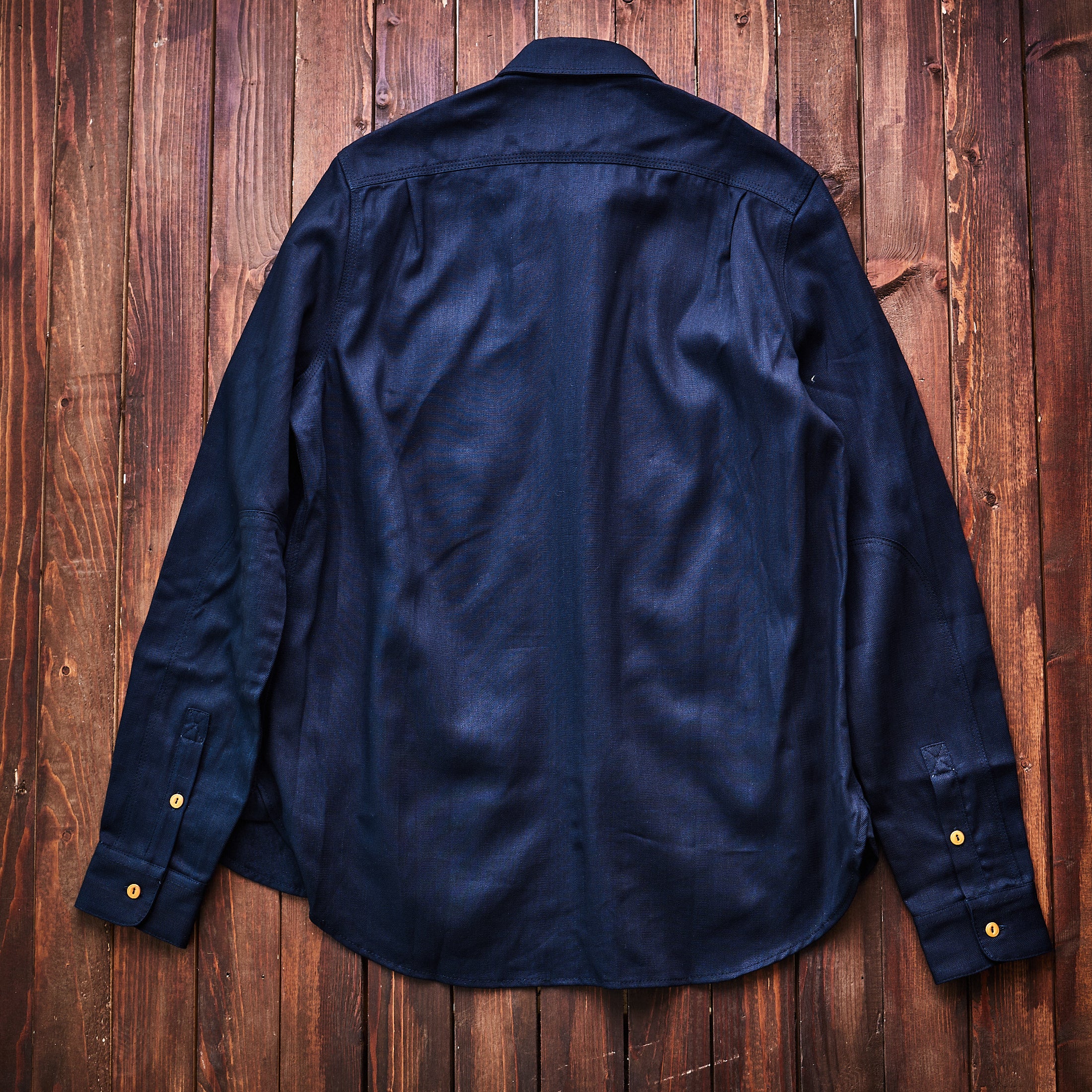 Hen's Teeth Italy - Herringbone Work Shirt - Indigo Blue Raw