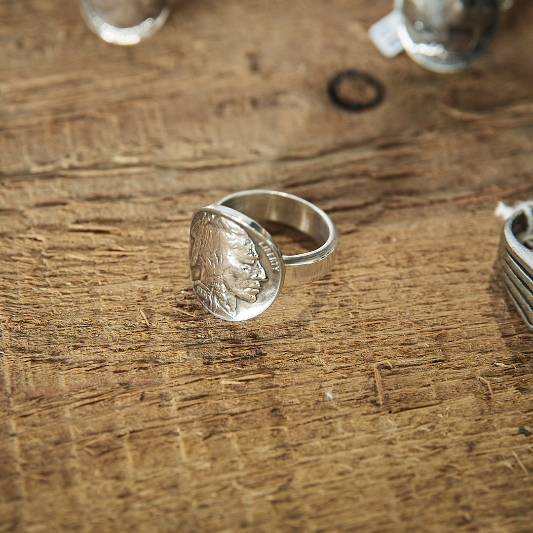 SILVER RING - Indian Buffalo 5 cent Ring"HEADS - Chief