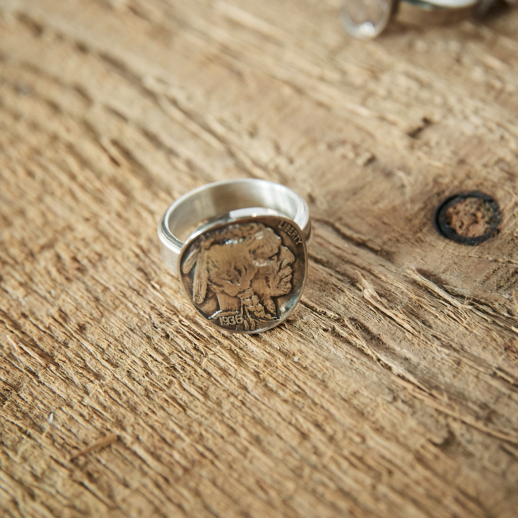 SILVER RING - Indian Buffalo 5 cent Ring"HEADS - Chief