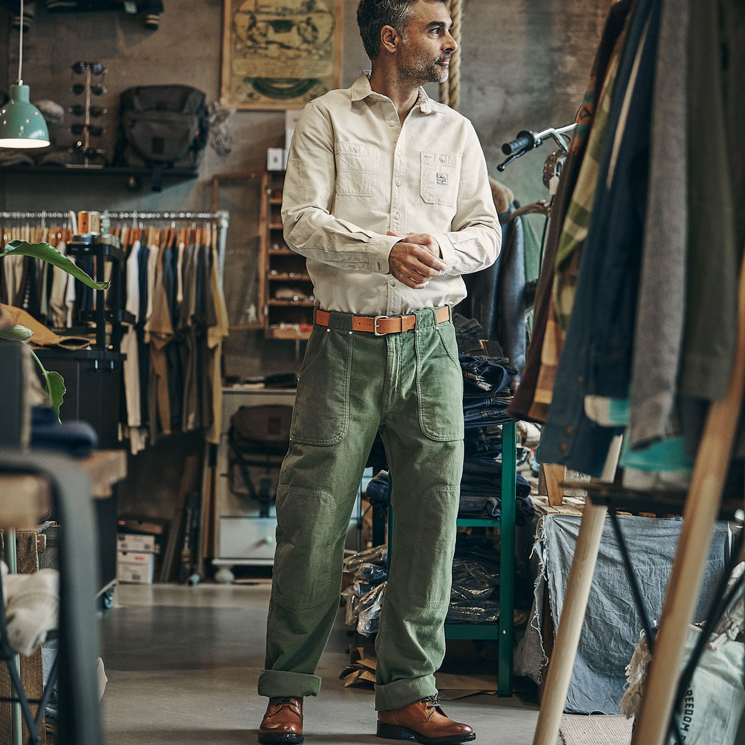 Hen's Teeth Italy - Herringbone Work Shirt - Raw White V2