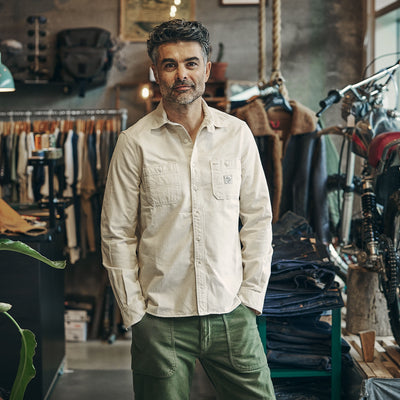 Hen's Teeth Italy - Herringbone Work Shirt - Raw White V2