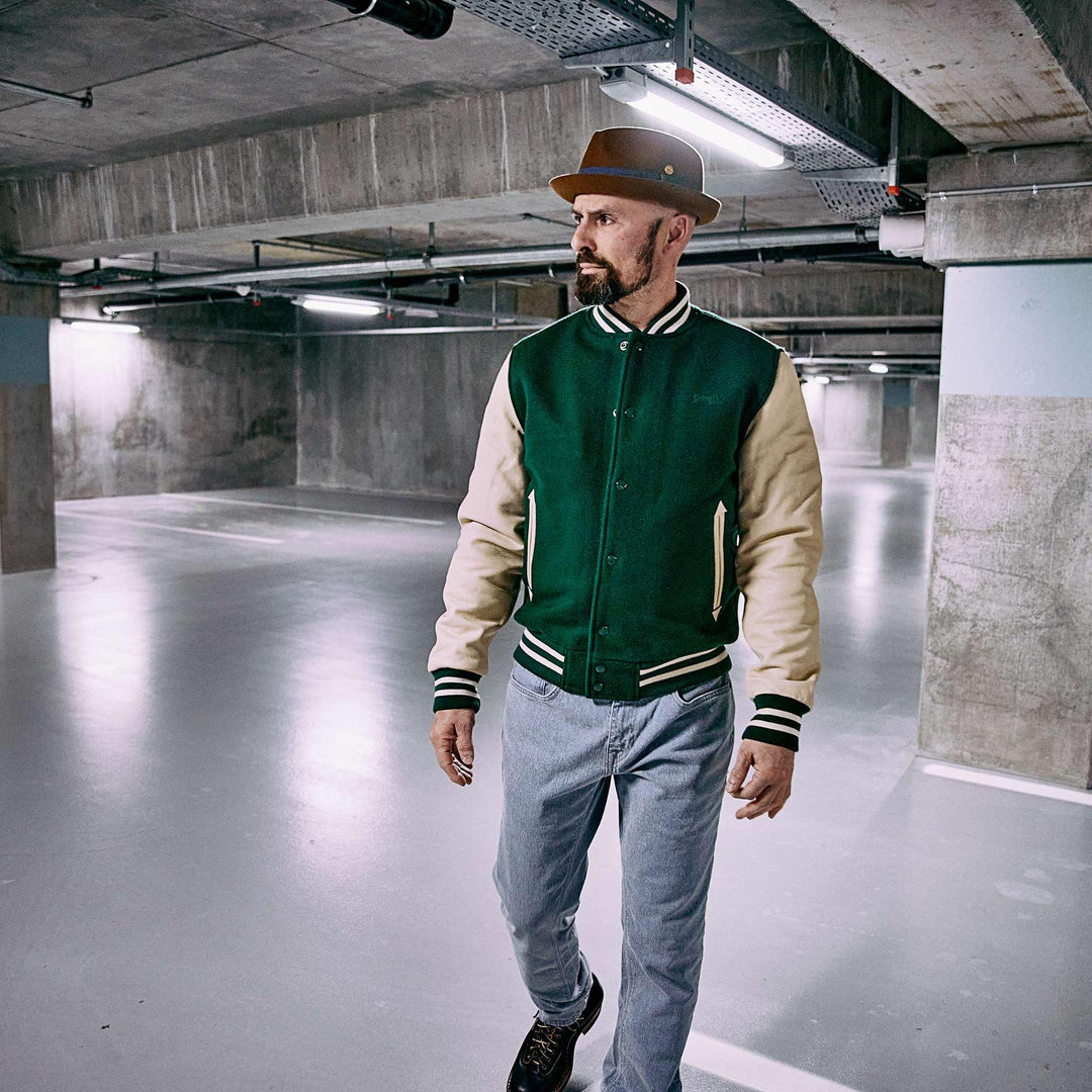 Schott N.Y. - Varsity Jacket Cowhide/Wool  - Green/Beige