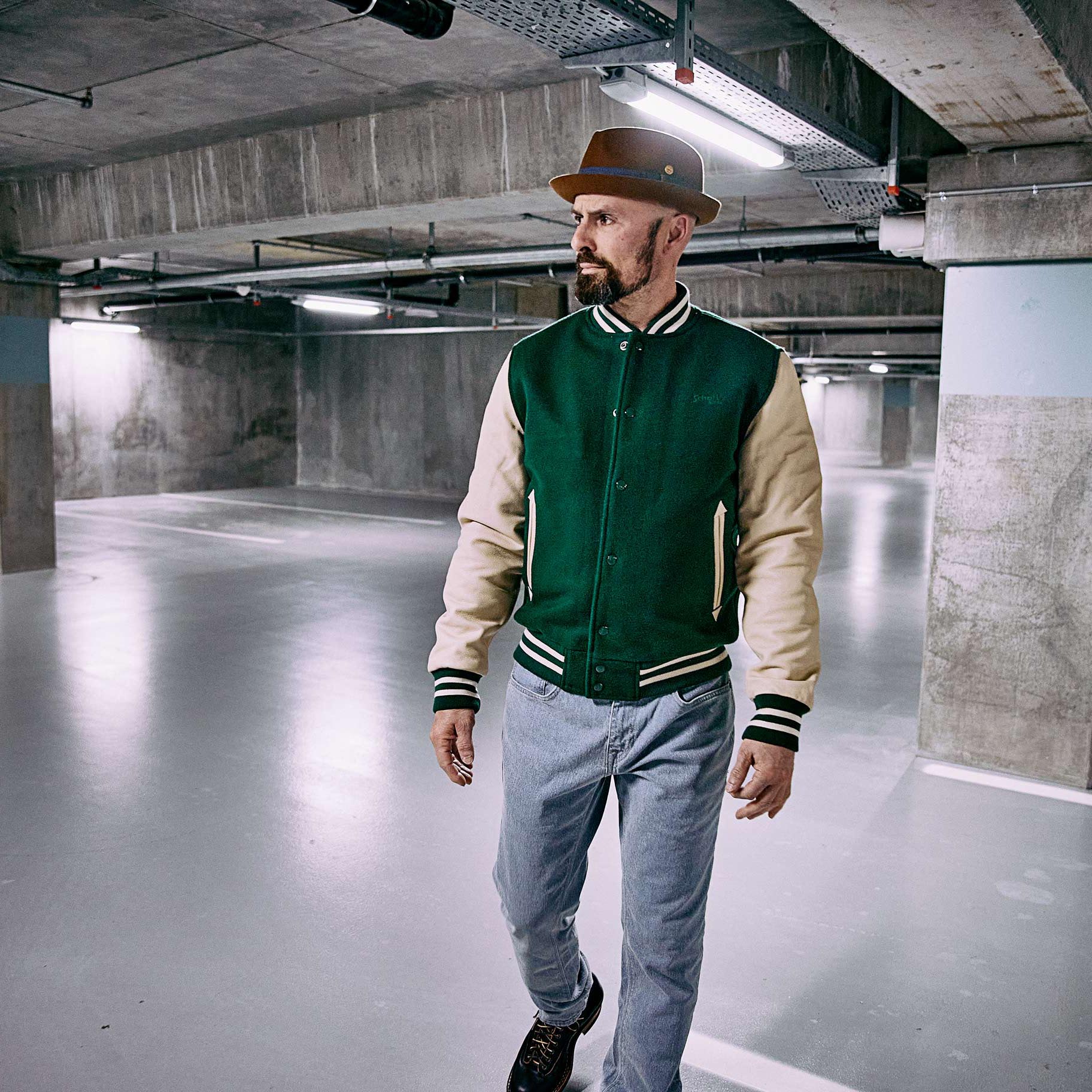 Schott NY - Varsity Jacket Cowhide/Wool - Green/Beige