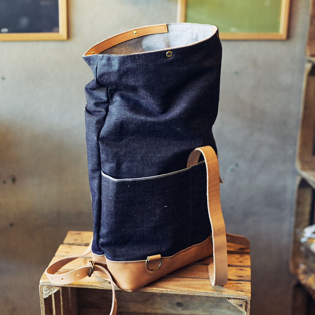 Kalos & Sons - Denim/læder rygsæk