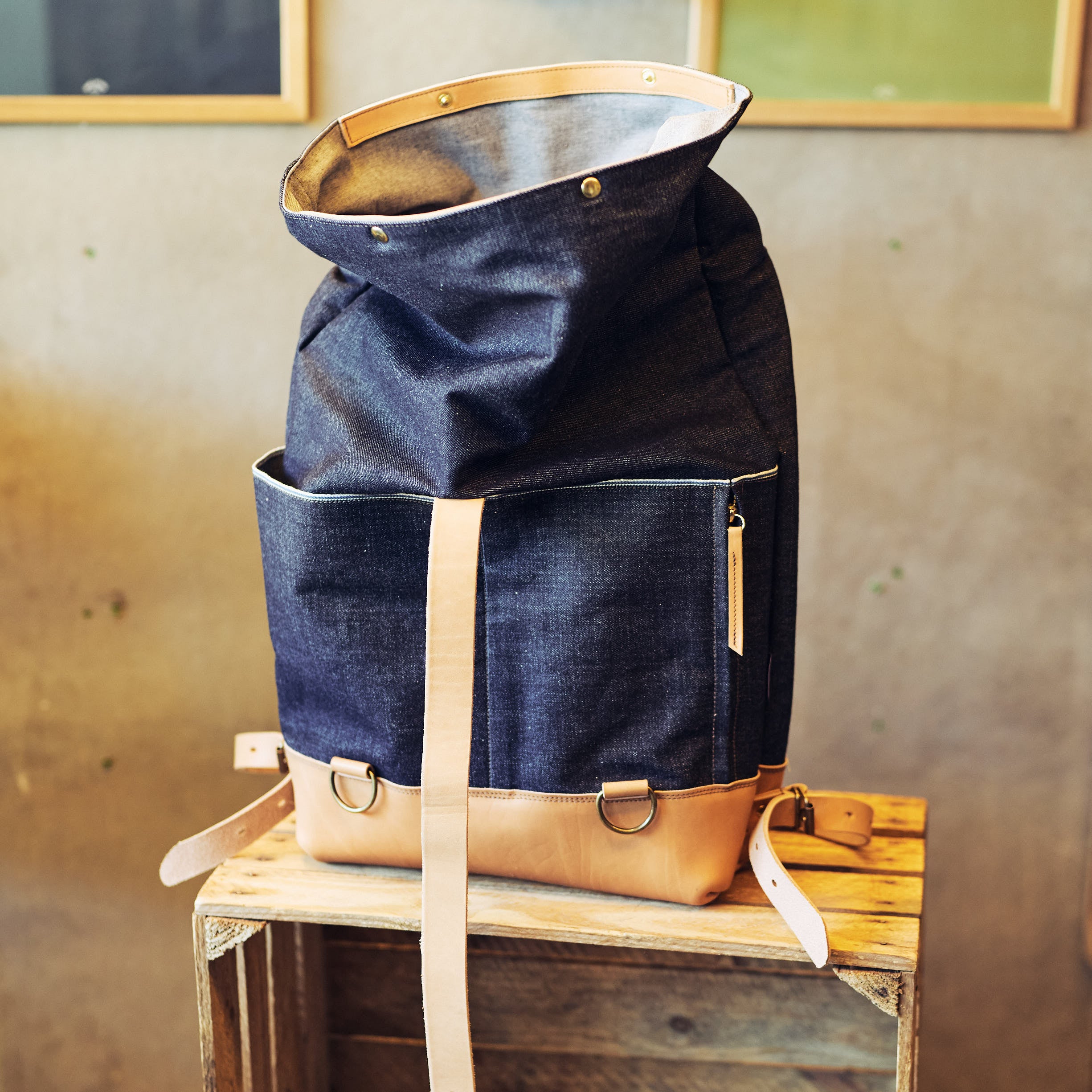 Kalos & Sons - Denim/læder rygsæk