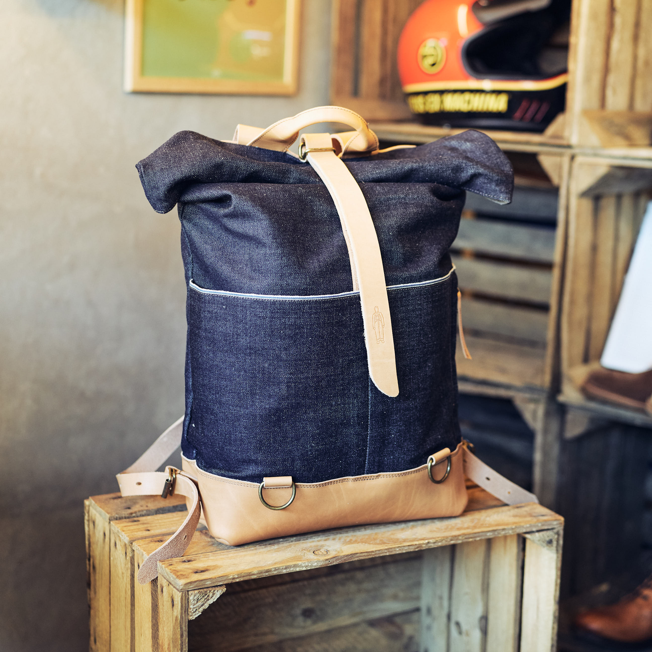 Kalos & Sons - Denim/læder rygsæk