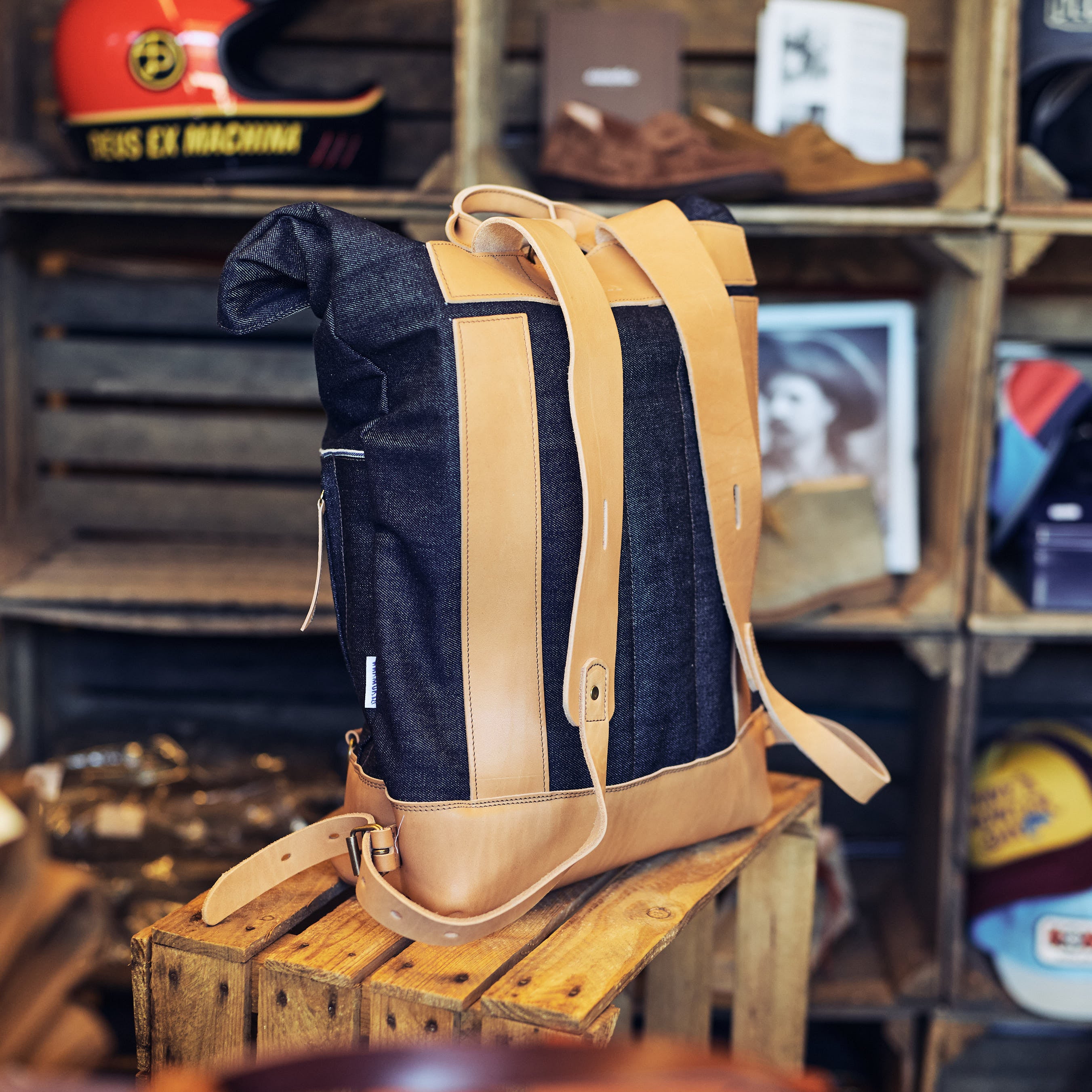 Kalos & Sons - Denim/læder rygsæk