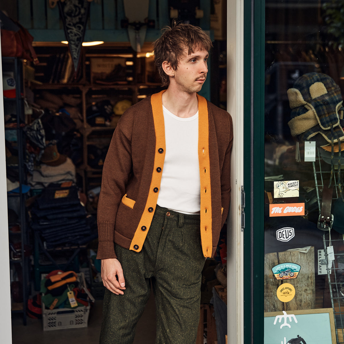Captain Santors - Wool Collage Cardigan - BROWN