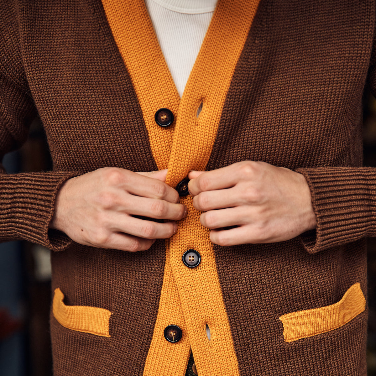 Captain Santors - Wool Collage Cardigan - BROWN