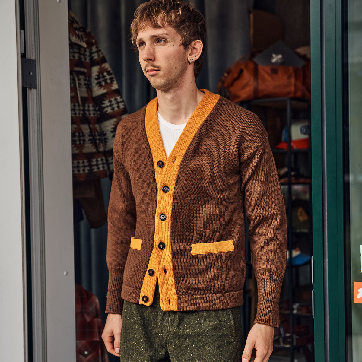 Captain Santors - Wool Collage Cardigan - BROWN