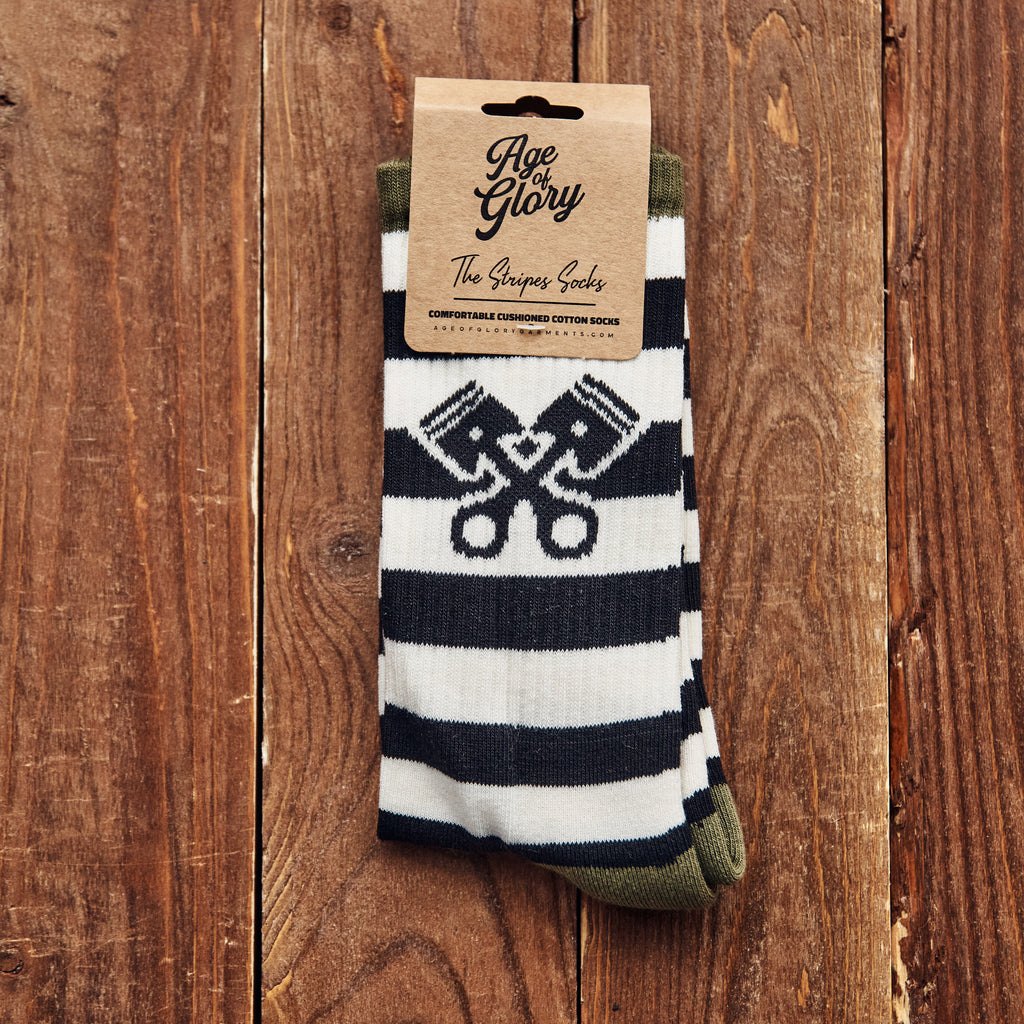 Age of Glory - Stripes Socks Black / Off-white / Olive Green