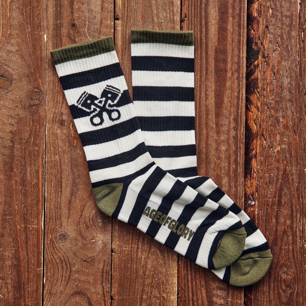Age of Glory - Stripes Socks Black / Off-white / Olive Green