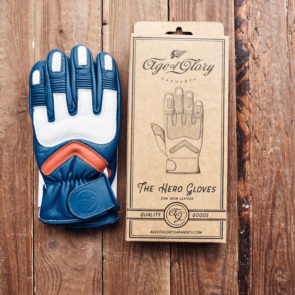 Age of Glory - Hero Leather Gloves - Blue White Red