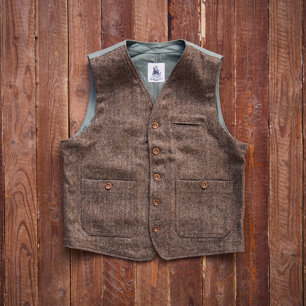 Captain Santors - Wool Vest - Brown/Green