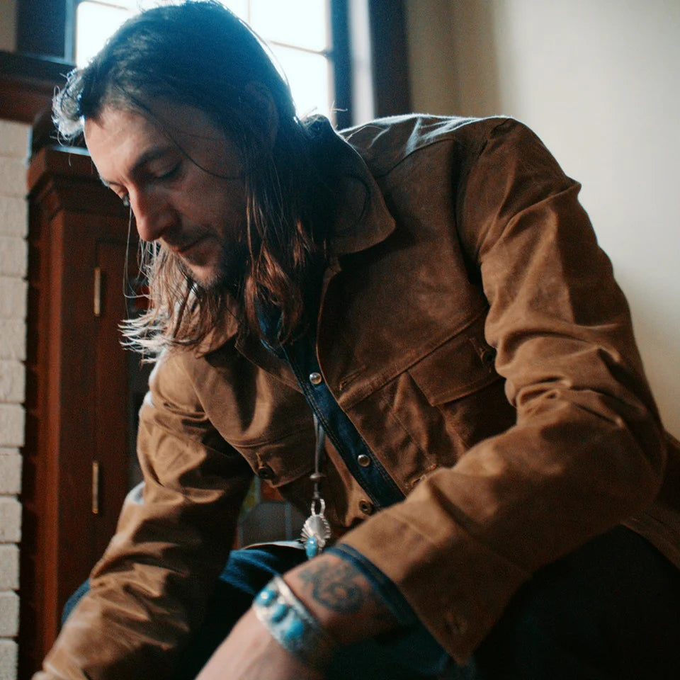 Ginew - Wax Canvas Rider Jacket - Brown - Point Collar