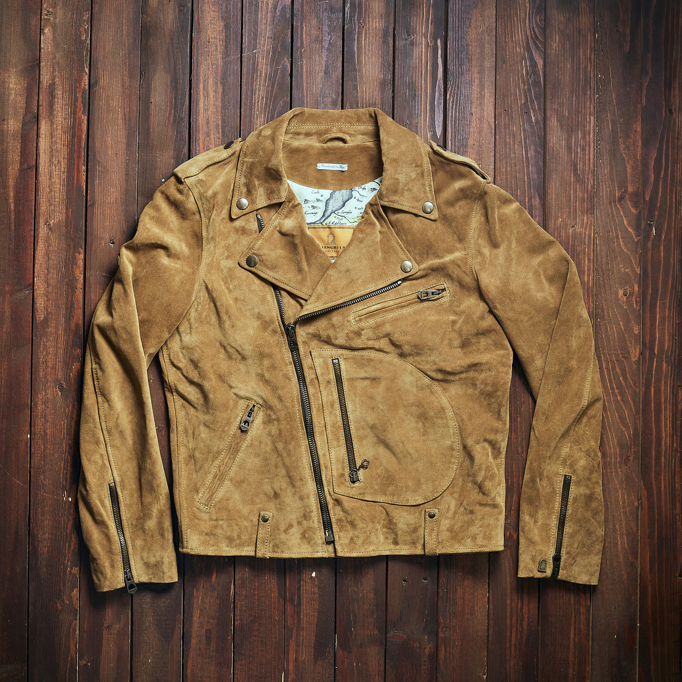 Shangri La Heritage “Chiodo” Golden Suede Leather Jacket
