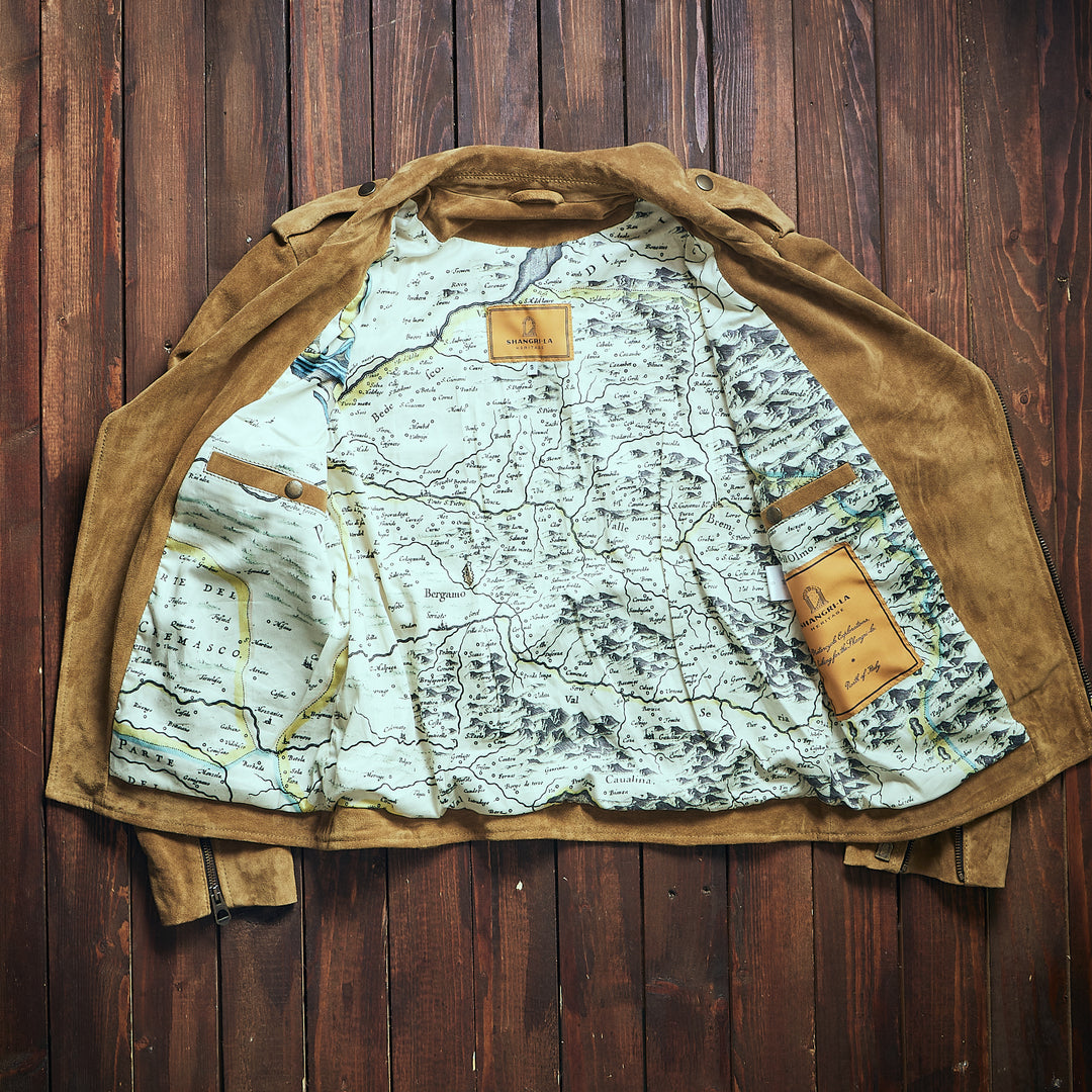 Shangri La Heritage “Chiodo” Golden Suede Leather Jacket