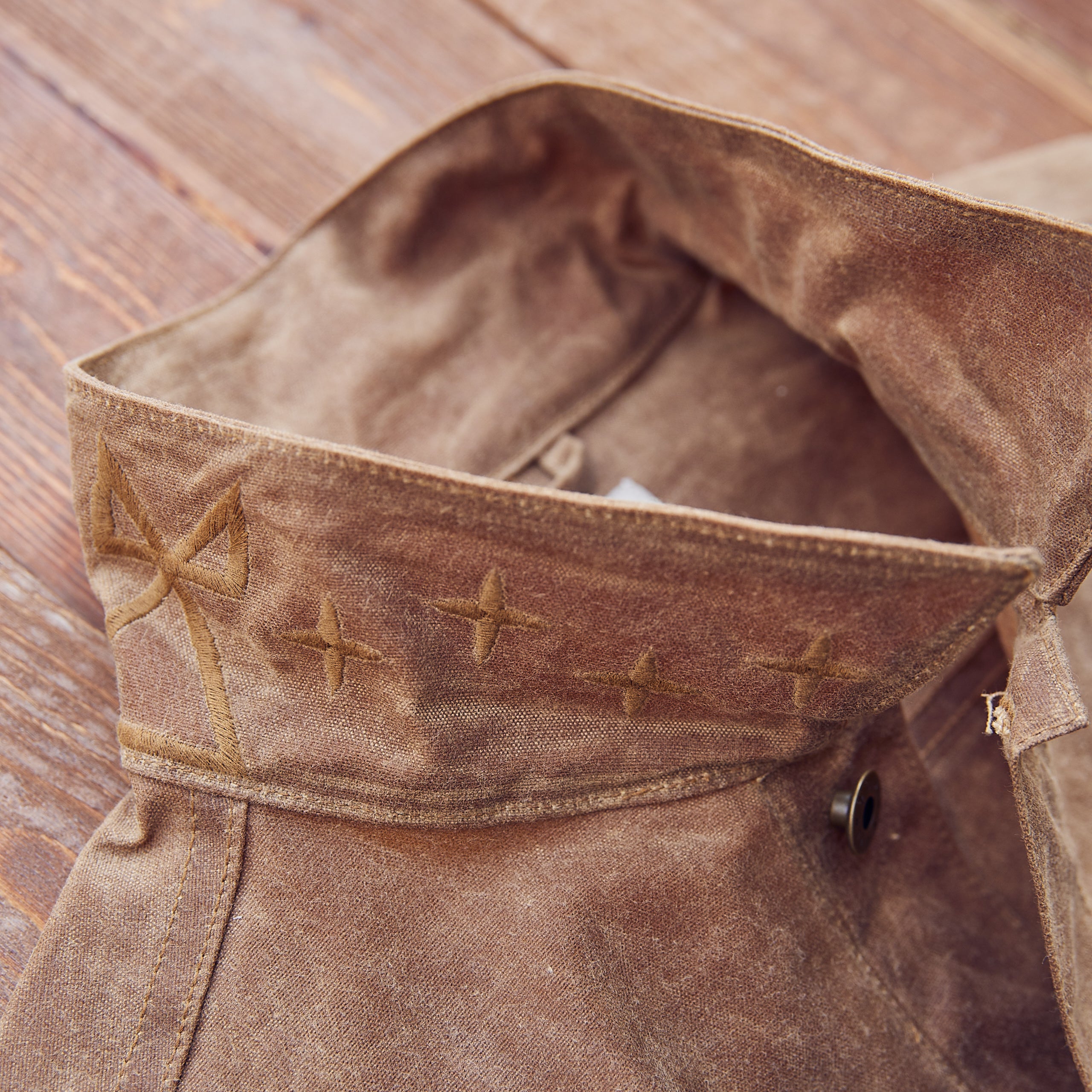 Ginew - Wax Canvas Rider Jacket - Brown - Point Collar