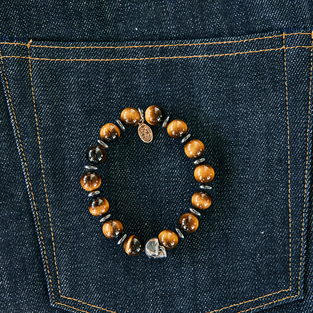 Armbånd - Tiger Eye Bronzite bracelet - skull