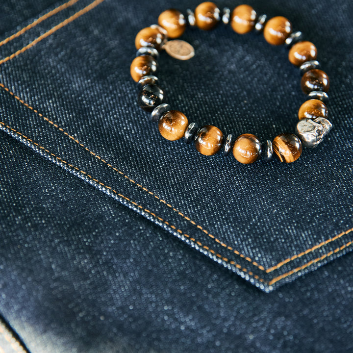 Bracelet - Bronzite bracelet - skull