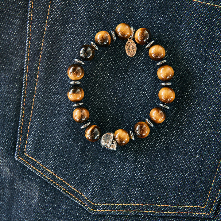 Bracelet - Bronzite bracelet - skull