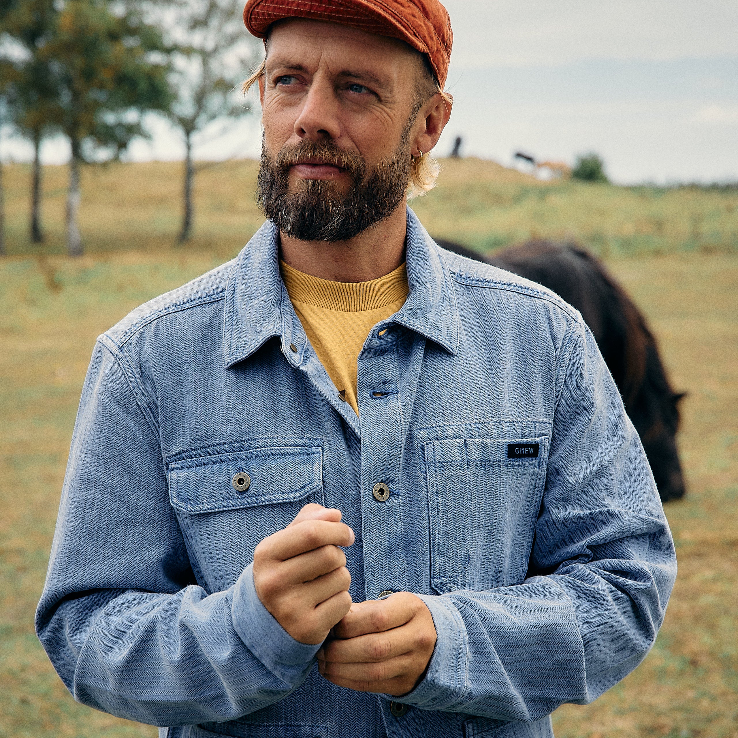Ginew - Barn Jacket Indigo Herringbone