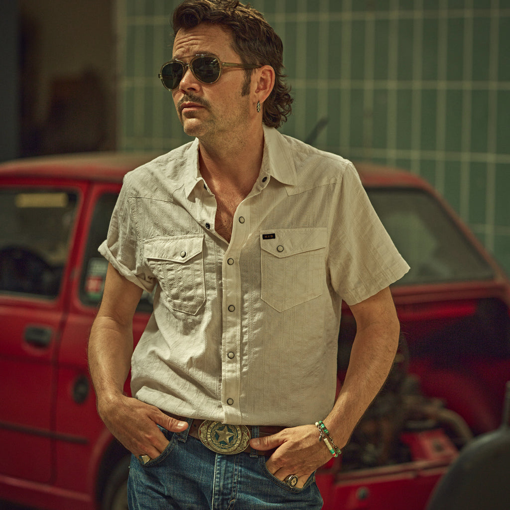 Howler Brothers - H Bar B - Snapshirt - Eyelet Stripe Off White