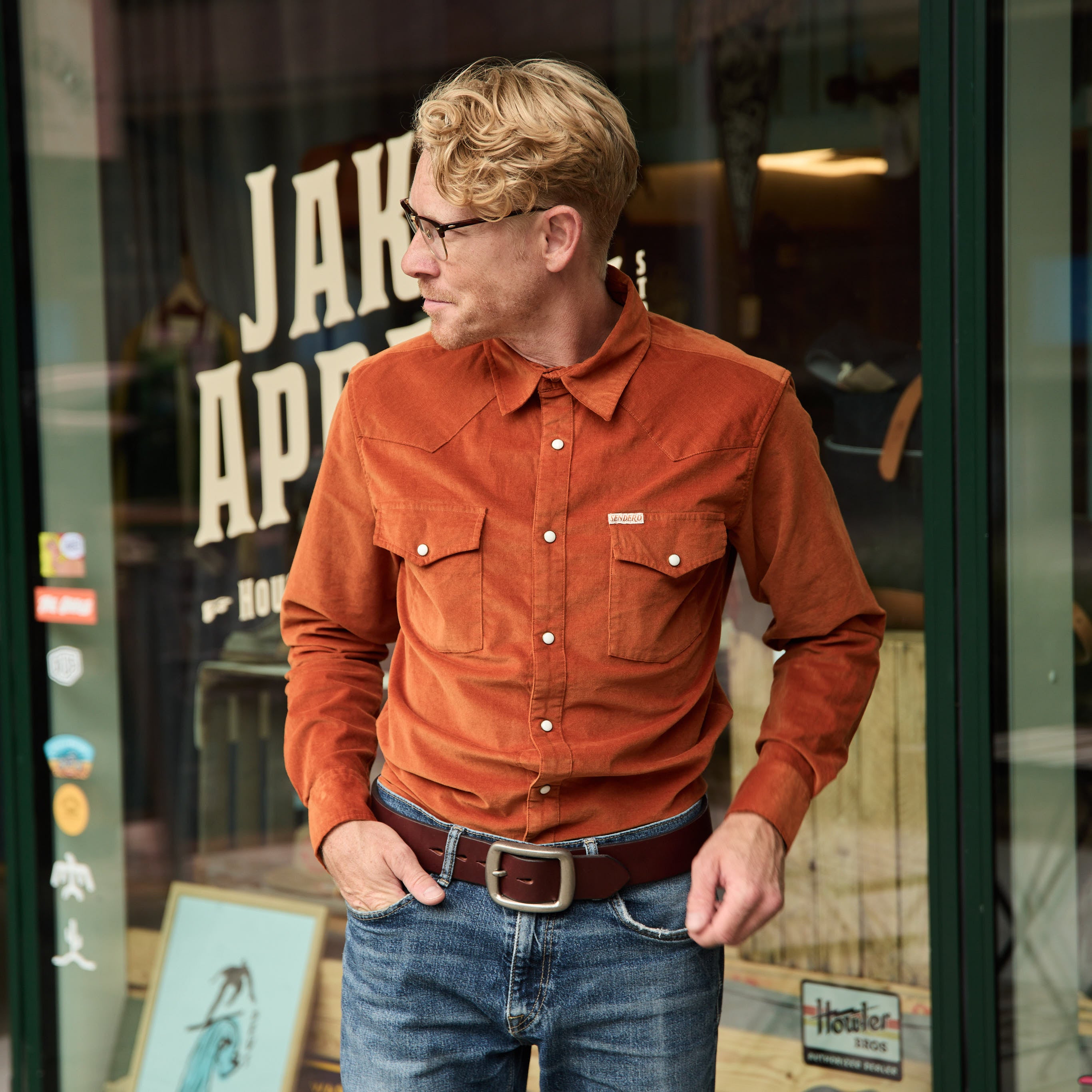 Sendero -  Wyatt Pearl Snap - Burned Orange