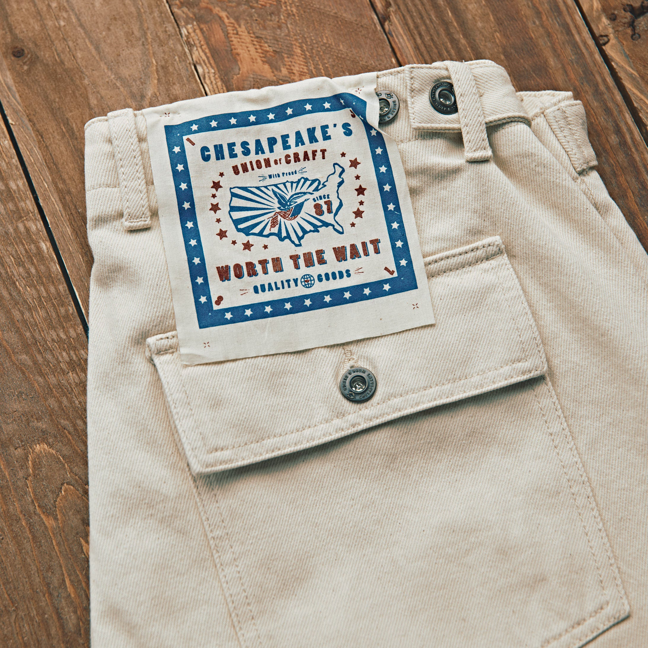 CHESAPEAKE'S - Fatigue Pant Denim Selvedge - Råhvid