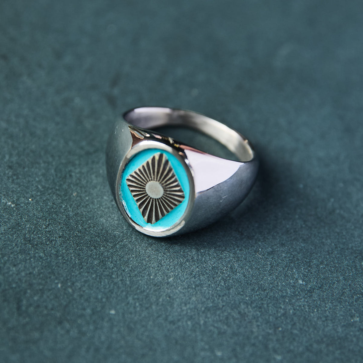 Black Pearl - Silver Concho Turquoise Enamel Ring
