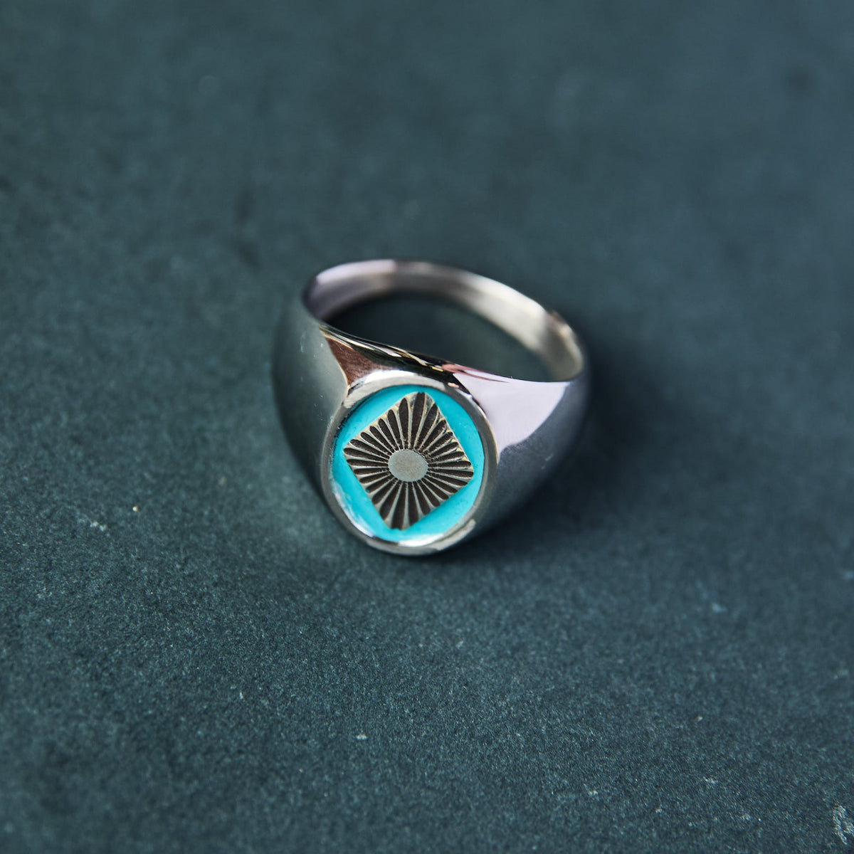 Black Pearl - Silver Concho Turquoise Enamel Ring