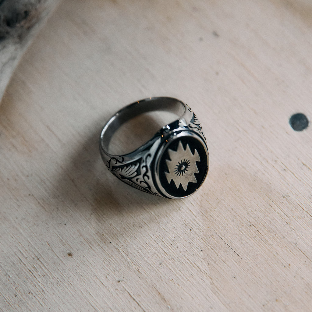 Black pearl Creations - Southwestern signet ring black enamel