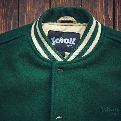 Schott NY - Varsity Jacket Cowhide/Wool - Green/Beige
