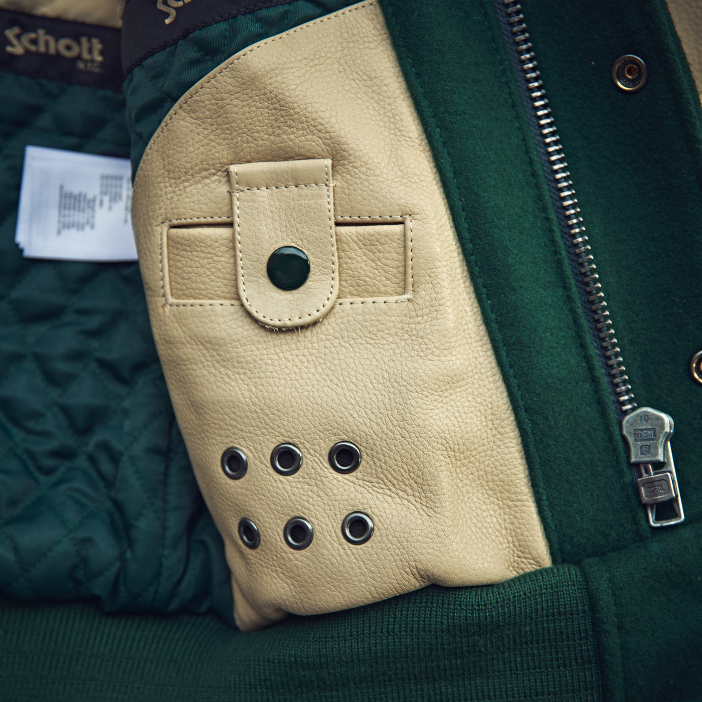 Schott N.Y. - Varsity Jacket Cowhide/Wool  - Green/Beige