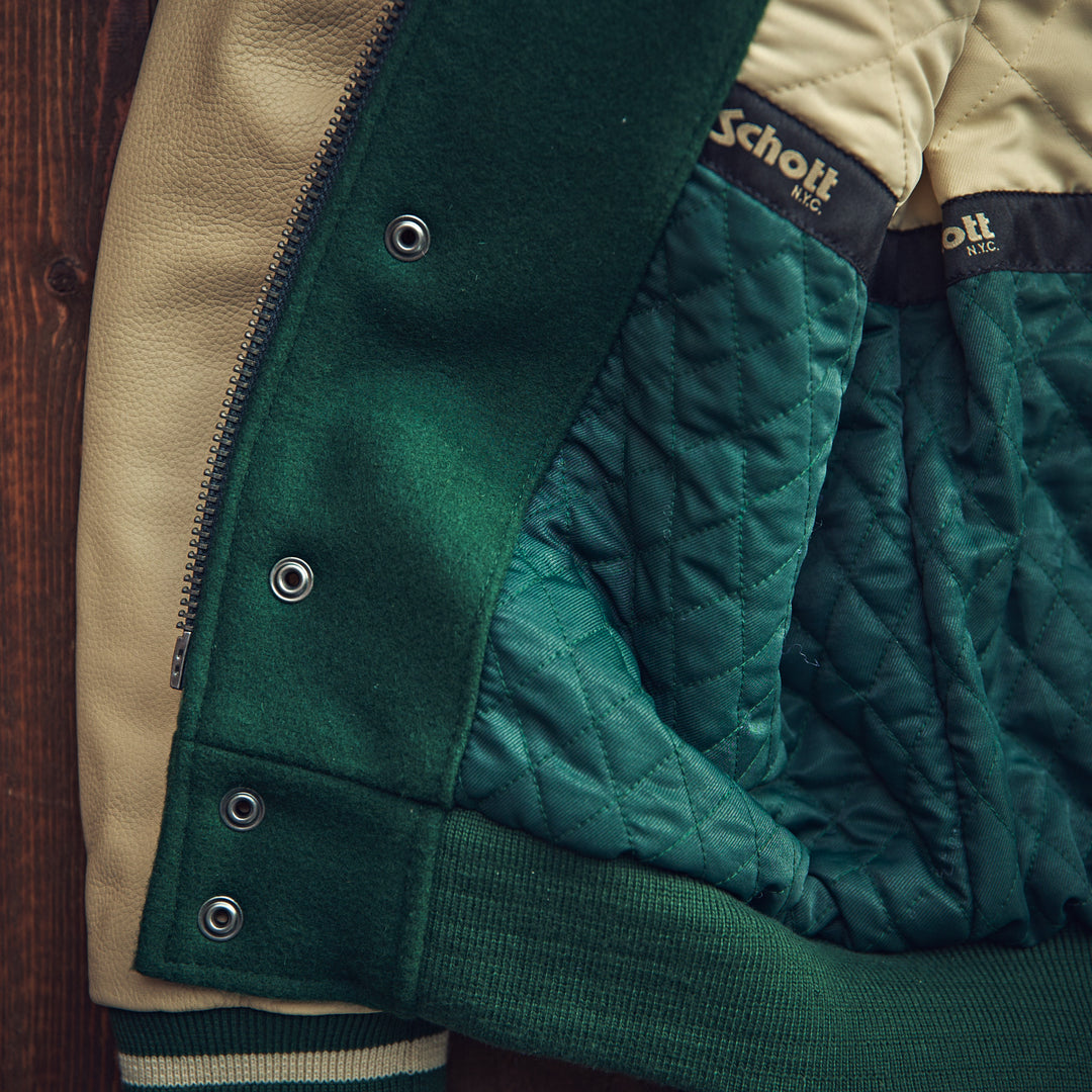 Schott N.Y. - Varsity Jacket Cowhide/Wool  - Green/Beige