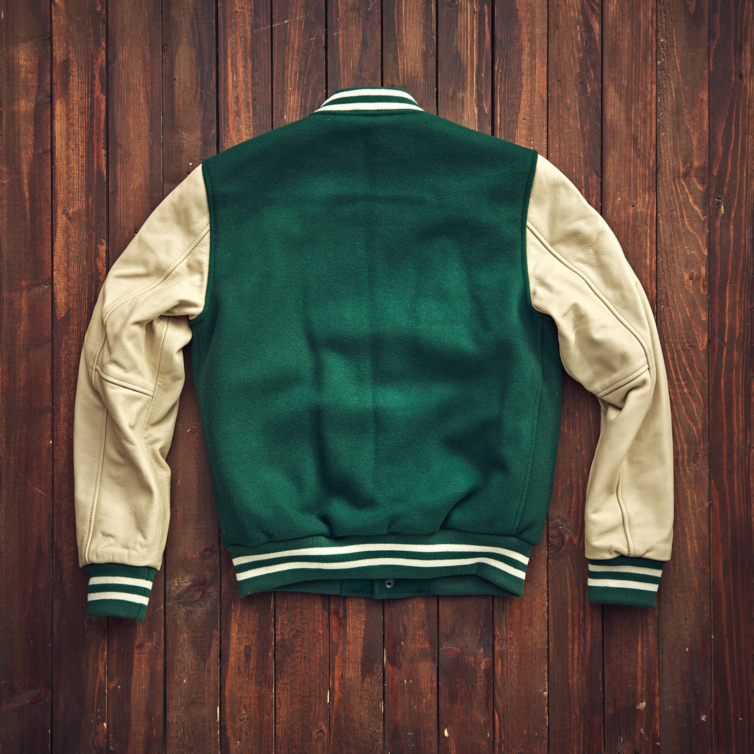 Schott NY - Varsity Jacket Cowhide/Wool - Green/Beige