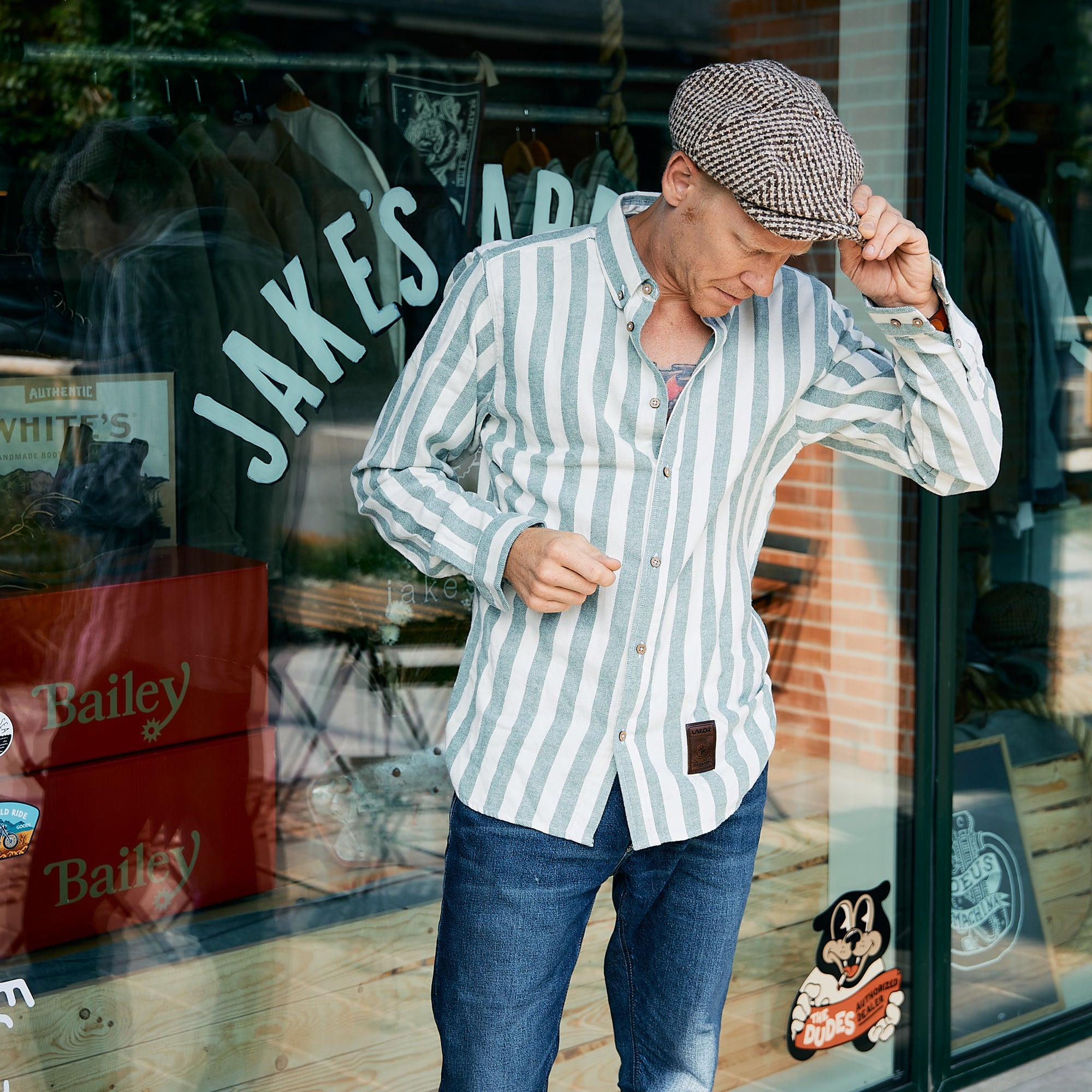 Lacquer - Striped Cotton - Off-White/Green