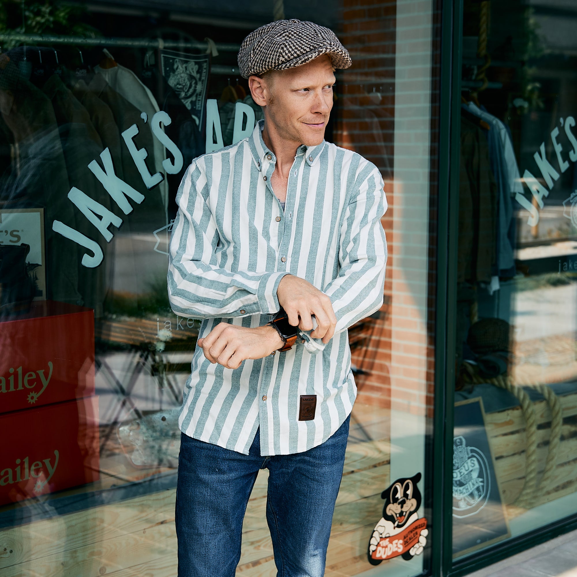 Lacquer - Striped Cotton - Off-White/Green