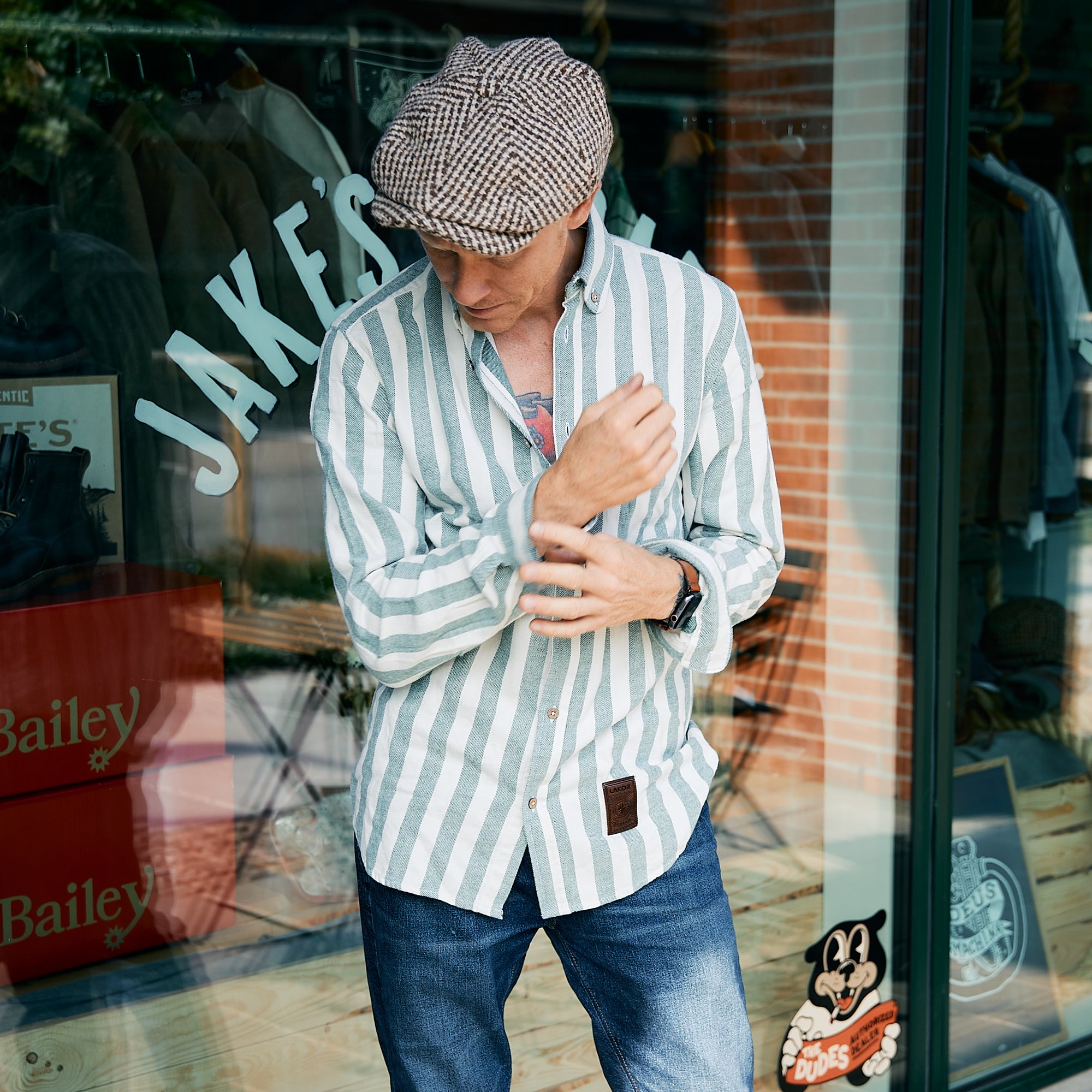 Lacquer - Striped Cotton - Off-White/Green