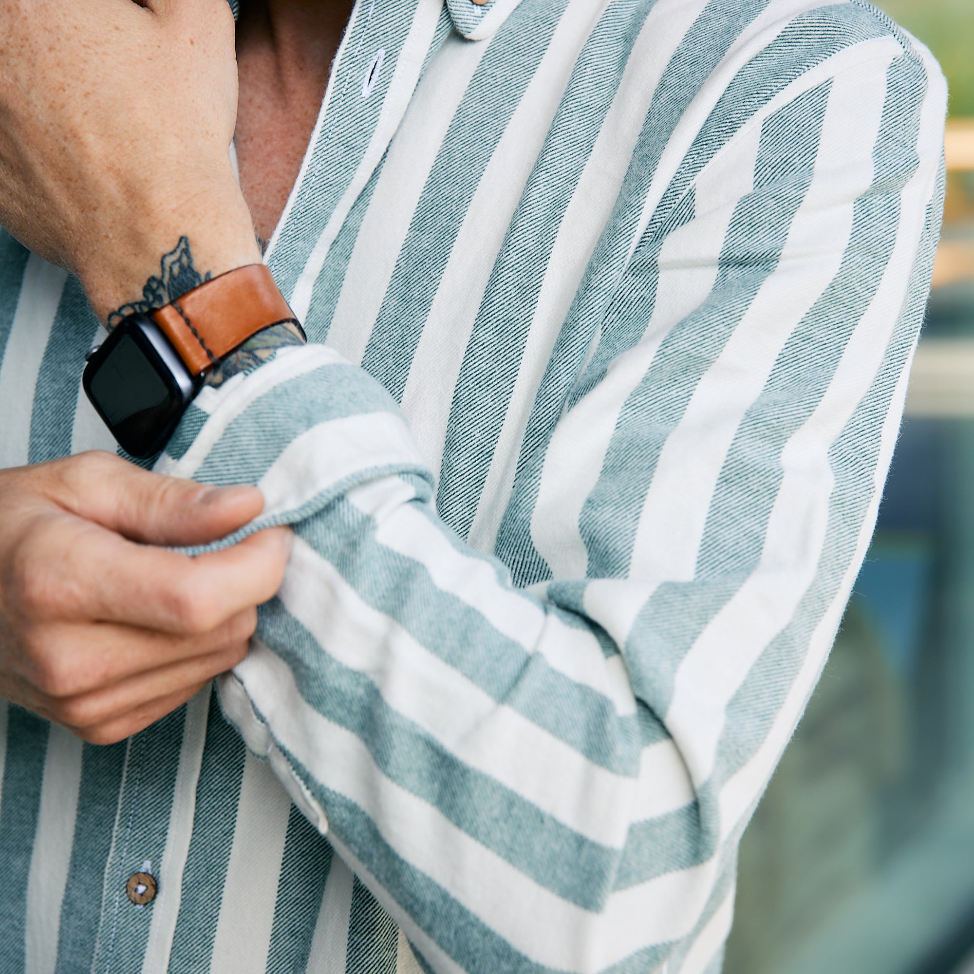 Lacquer - Striped Cotton - Off-White/Green