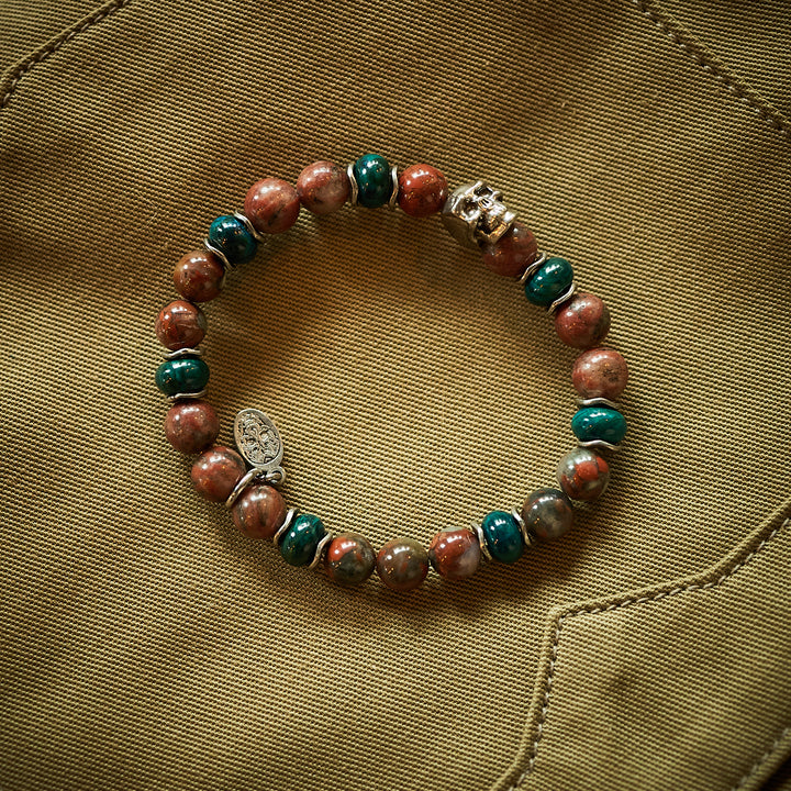 Armbånd - Poppy Jasper, Chrysocolle og sølv skull